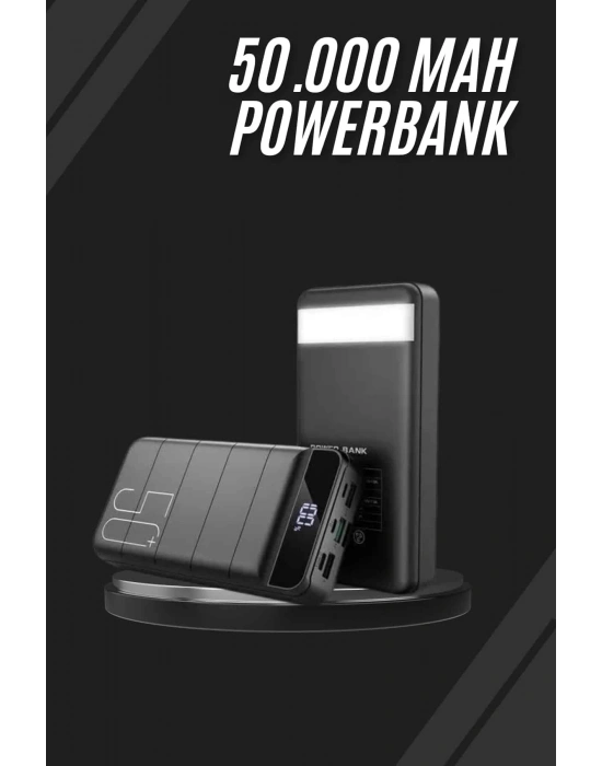 Taşınabilir Powerbank 50.000 mAh 4 Girişli Hızlı Şarj Led Göstergeli Fenerli Şarj