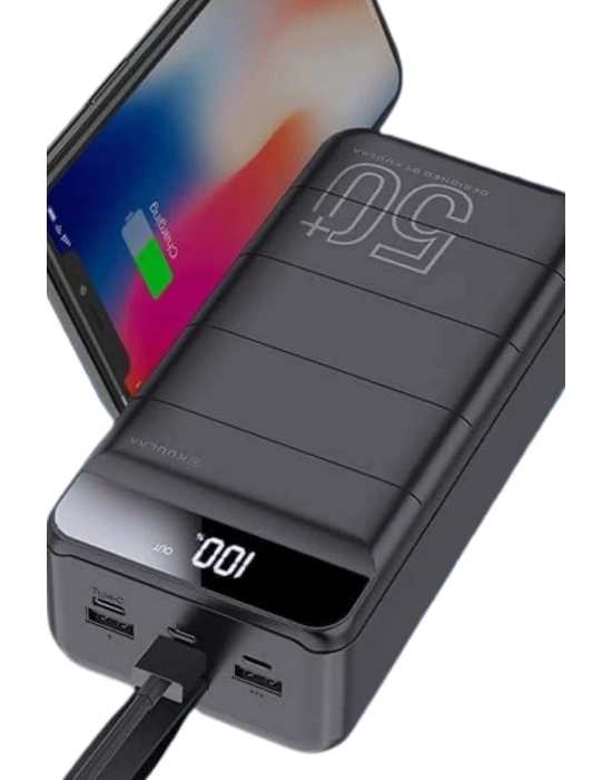 Taşınabilir Powerbank 50.000 mAh 4 Girişli Hızlı Şarj Led Göstergeli Fenerli Şarj