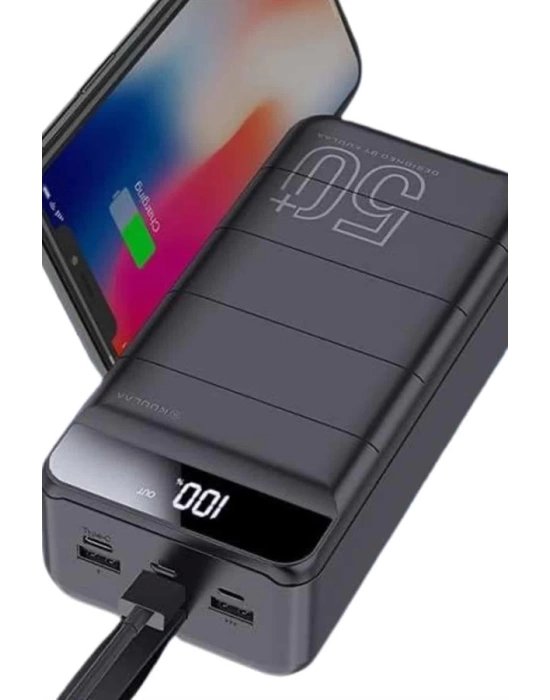 Taşınabilir Powerbank 50.000 mAh 4 Girişli Hızlı Şarj Led Göstergeli Fenerli Şarj