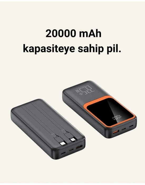 Taşınabilir Şarj Cihazı 20000 mAh | 22.5W Hızlı Şarj + Dijital Ekran + Kablo Dahil