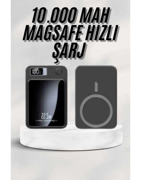 Taşınabilir Şarj Magsafe Powerbank 10.000 mAh Hızlı Şarj Led Göstergeli Kablosuz