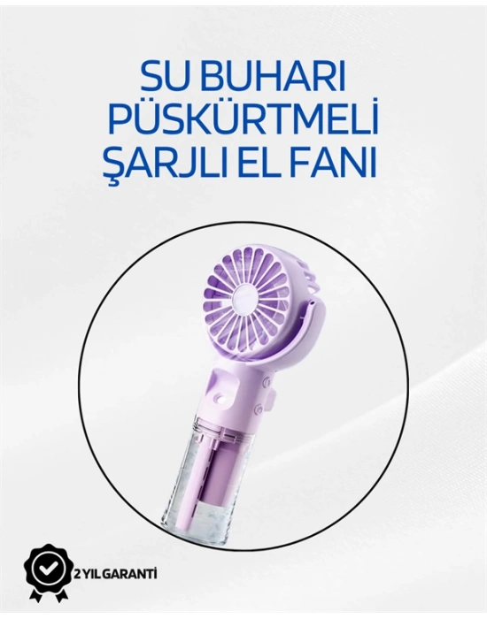 Taşınabilir Şarjlı Su Sisi Püskürtmeli Mini El Fanı – 4 Hız Ayarı, Tip-C Şarjlı, Sessiz Motor