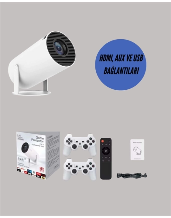 TÇift Kollu Tasarımlı Kablosuz Projeksiyon – 4K, 10.000 Oyun ve Smart App Desteği