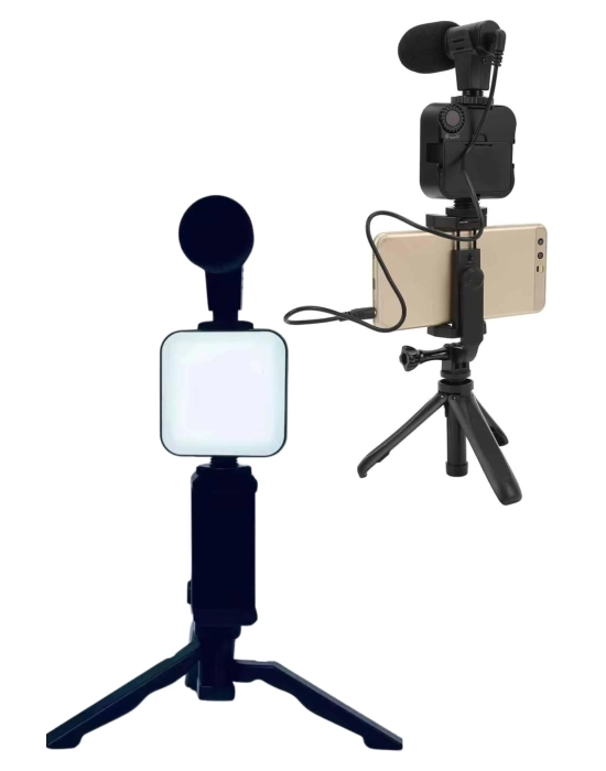 Telefon Tutucu Led Işıklı Kumandalı Mikrofon Telefon Vlog Video Kayıt