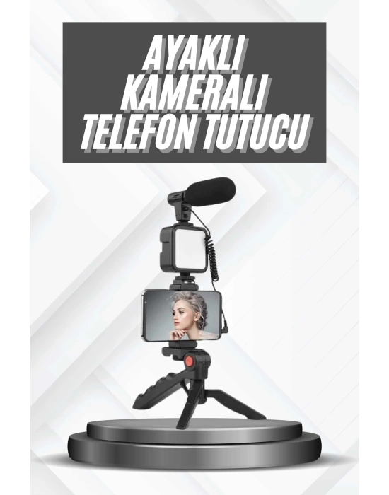 Telefon Tutucu Mikrofonlu Işıklı Youtuber Video Kayıt