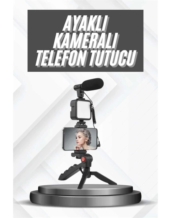 Telefon Tutucu Mikrofonlu Işıklı Youtuber Video Kayıt