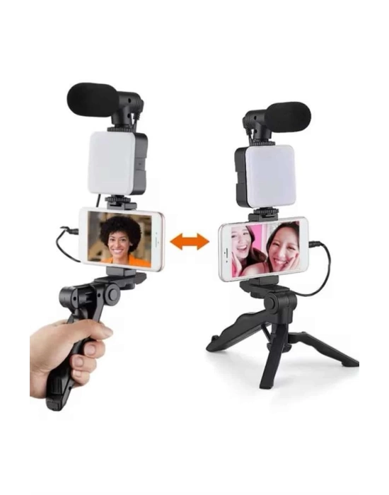 Telefon Tutucu Mikrofonlu Işıklı Youtuber Video Kayıt