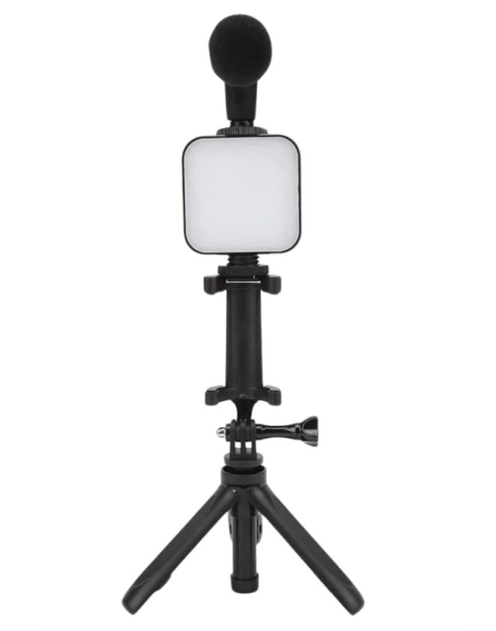Telefon Tutucu Mini Mikrofonlu Tripod Vlog Çekim Video