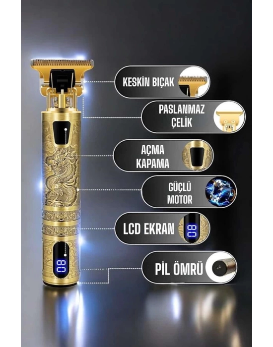 Tıraş Makinesi Şarjlı Profesyonel Saç Kesme Makinesi Gold Çizik Tıraş
