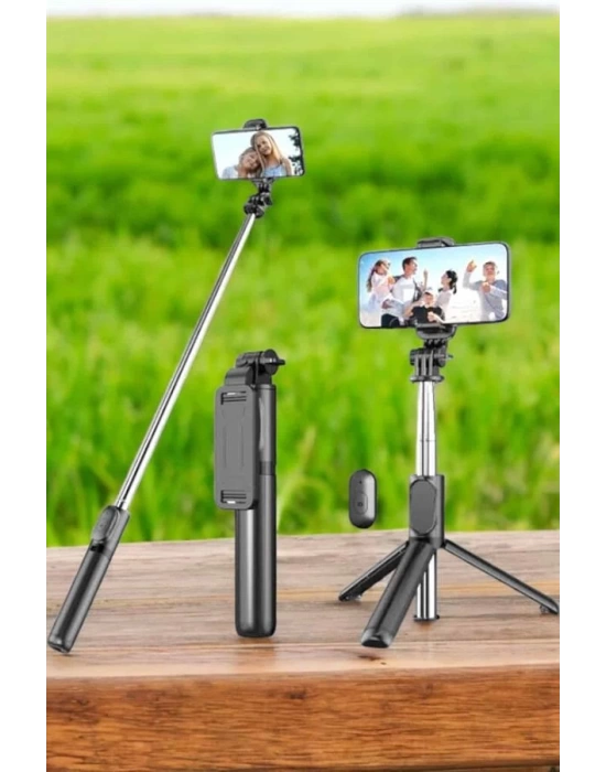 Tripod Kablosuz Bluetooth Bağlantılı Selfie Çubuğu 360 Derece Dönebilen