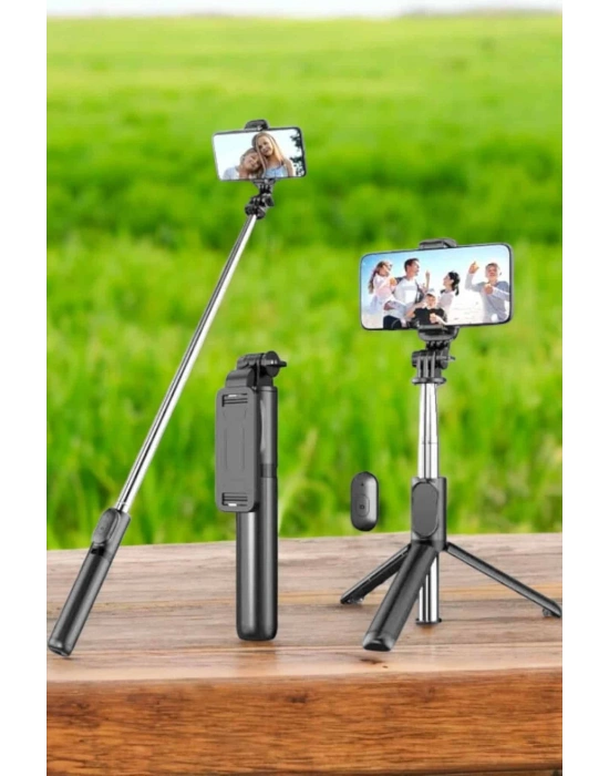 Tripod Kablosuz Bluetooth Bağlantılı Selfie Çubuğu 360 Derece Dönebilen