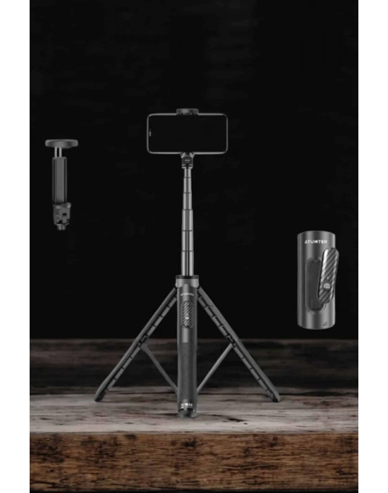 Tripod Kablosuz Bluetooth Bağlantılı Selfie Çubuğu 360 Derece Dönebilen