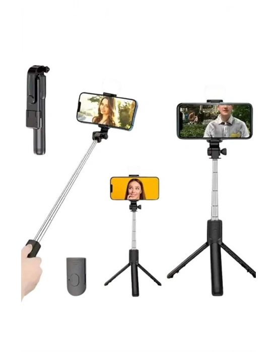 Tripod Selfie Çubuğu Bluetooth Kumandalı Kablosuz Led Işıklı