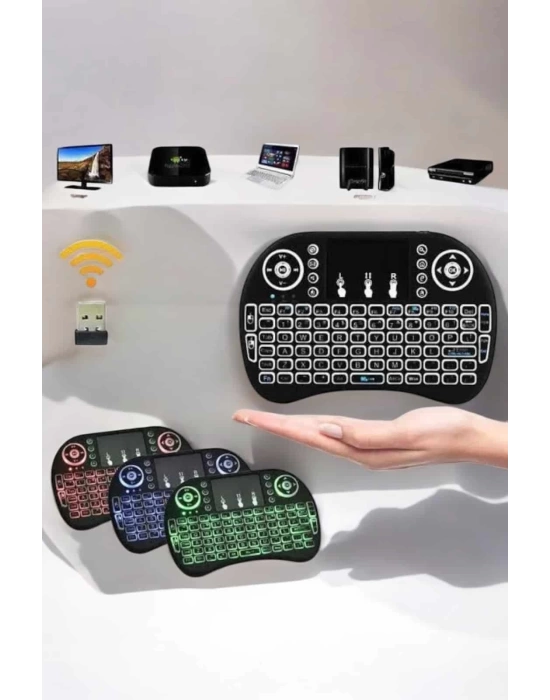 TV Uyumlu Mini Klavye Q Klavye Işıklı Tüm Cihazlara Uyumlu