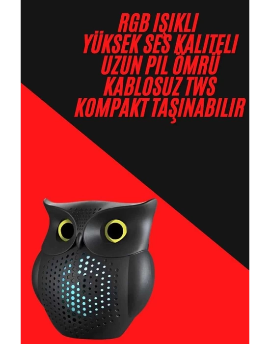 TWS Bluetooth Hoparlör Baykuş Tasarımlı Taşınabilir RGB Işıklı Uzun Pil Ömrü