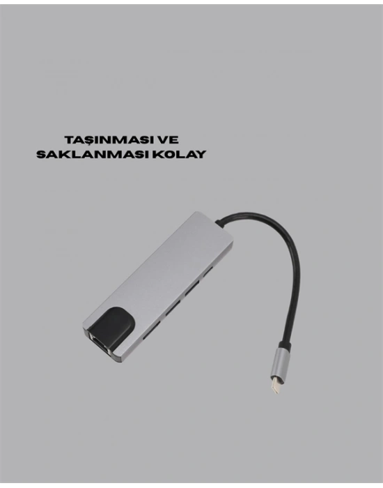 Type‑C Dönüştürücü – 2×USB3.0, SD/MS, 4K HDMI & RJ45 ile Profesyonel Kullanım