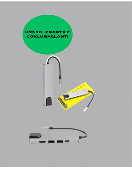 Type‑C Dönüştürücü – 2×USB3.0, SD/MS, 4K HDMI & RJ45 ile Profesyonel Kullanım