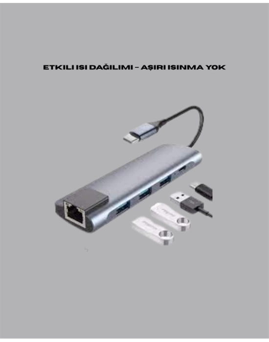 Type‑C Dönüştürücü – 2×USB3.0, SD/MS, 4K HDMI & RJ45 ile Profesyonel Kullanım