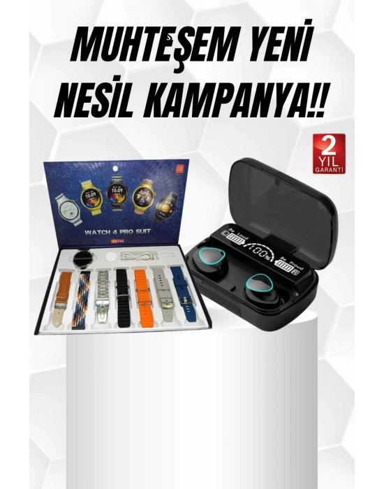 Ucuz Kaliteli Yeni Nesil 7 Kordonlu Akıllı Saat ve Kablosuz Bluetooth Kulaklık ANC Özelliği