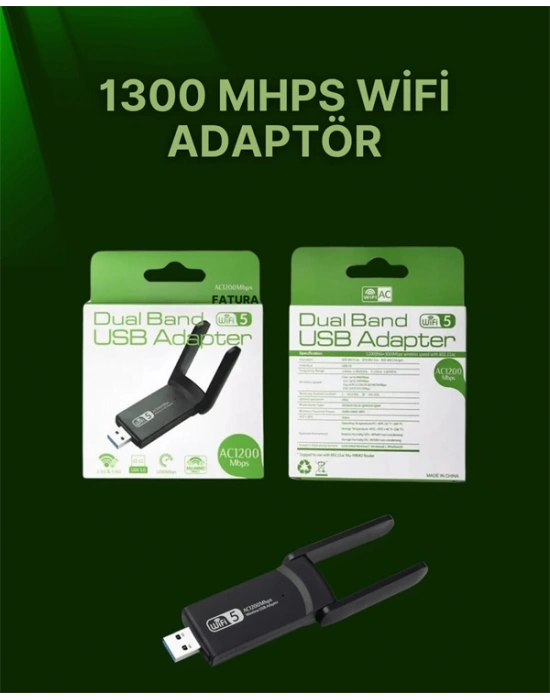 USB 3.0 Wireless Adaptör – 2.4GHz & 5GHz Destekli