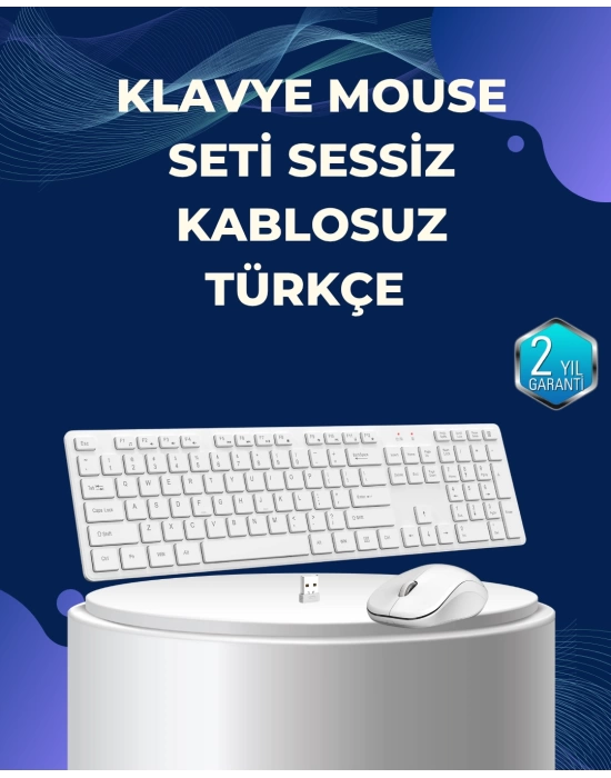 USB Alıcılı Kablosuz Klavye Mouse - Geniş Uyumluluk, Sessiz Tuşlar