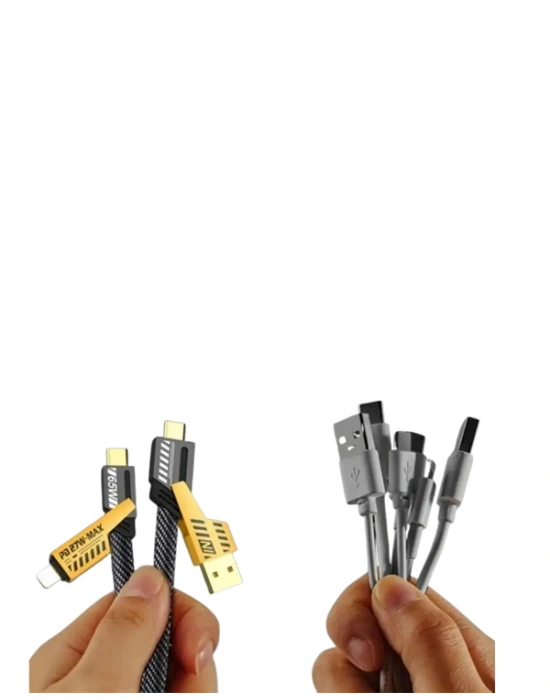USB-C ve Lightning Uyumlu 4ü 1 Arada Kablo – 65W Hızlı Şarj, Örgülü Dayanıklı Yapı