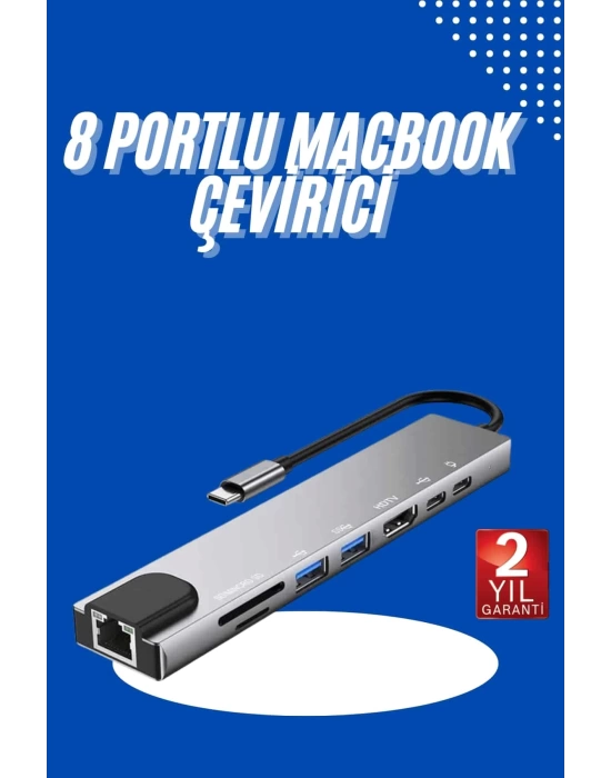 Usb Type-c Hub Dönüştürücü Çevirici Çoklayıcı Macbook Çevirici 8 Portlu