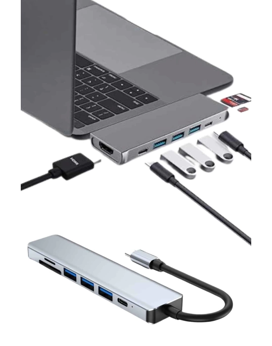 Usb Type-c Hub Dönüştürücü Çevirici Çoklayıcı Macbook Çevirici 8 Portlu