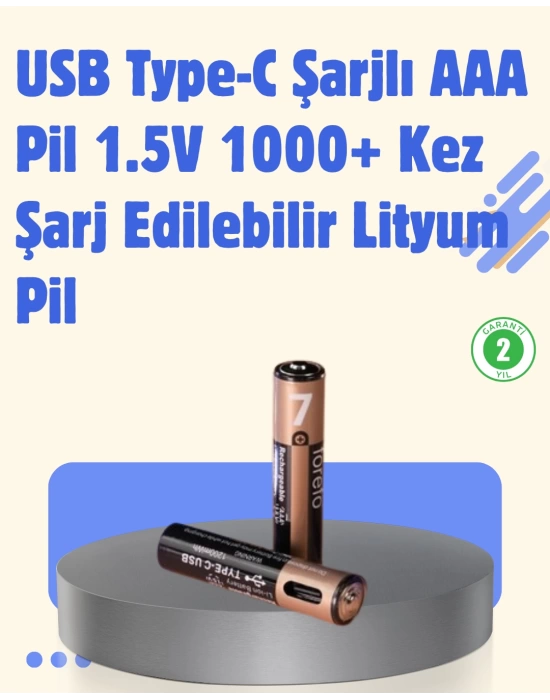 USB Type-C Şarjlı AAA Lityum Pil | 1.5V Sabit Voltaj, 1000+ Şarj Döngüsü ile Uzun Ömür