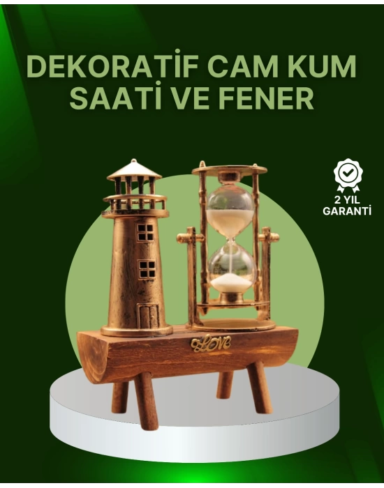 Vintage Kum Saati + Deniz Feneri Modeli – Ahşap Gövdeli Masa Üstü Dekor