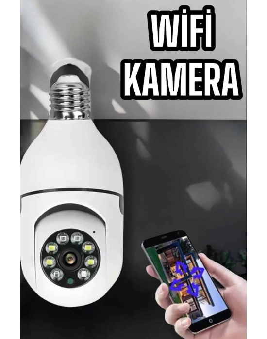 Wifi Kamera Duylu Ampul Görünümlü 360 Derece Dönebilen Ev Kamerası