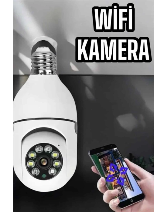 Wifi Kamera Duylu Ampul Görünümlü 360 Derece Dönebilen Ev Kamerası