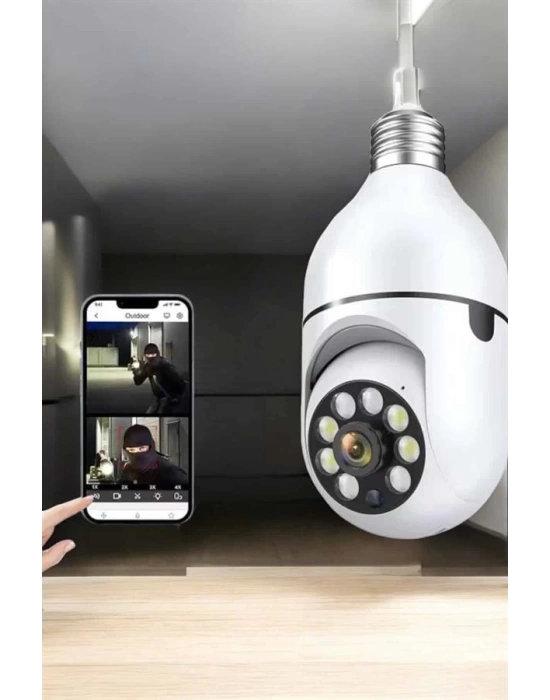 Wifi Kamera Duylu Ampul Görünümlü 360 Derece Dönebilen Ev Kamerası