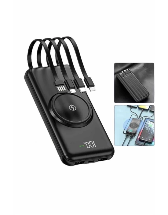 Wireless Powerbank 10000 Mah LED Ekranlı Dahili Kablolu Hızlı Şarj