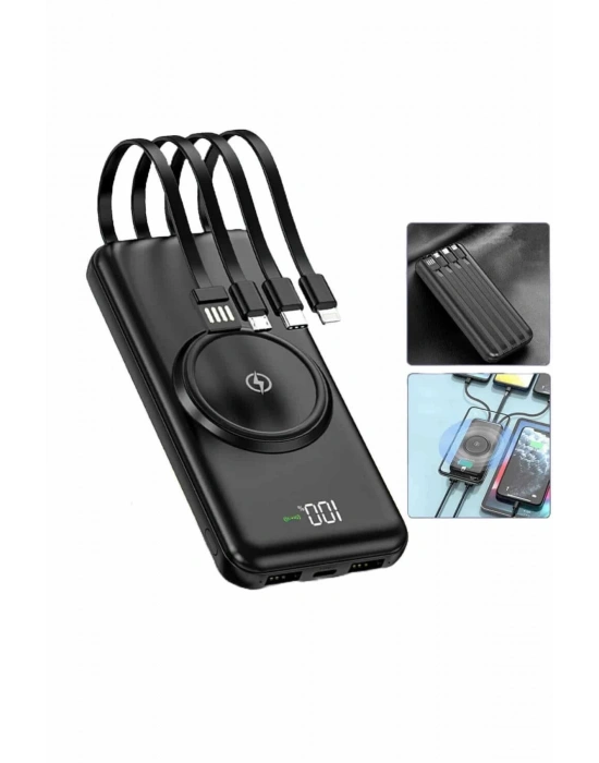 Wireless Powerbank 10000 Mah LED Ekranlı Dahili Kablolu Hızlı Şarj