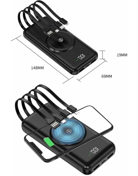 Wireless Powerbank 10000 Mah LED Ekranlı Dahili Kablolu Hızlı Şarj