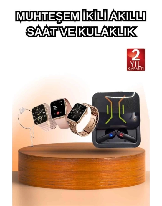 Wireless Şarjlı Akıllı Saat ve Dijital Göstergeli Kablosuz Bluetooth Kulaklık Nabız Ölçer