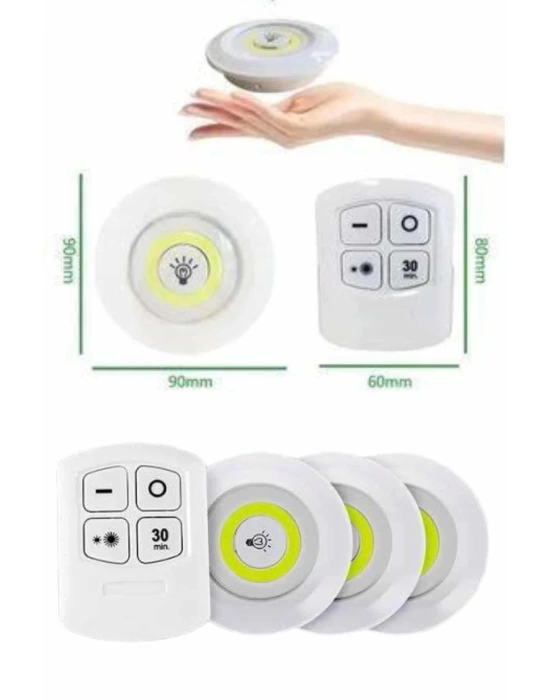 Yapışkanlı 3lü Spot Led Işık Lamba Montajsız Pilli Uzaktan Kumandalı