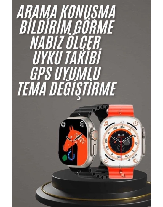 Yeni Model Akıllı Saat Ultra Smart Watch Gümüş Kasa 45mm Titreşim
