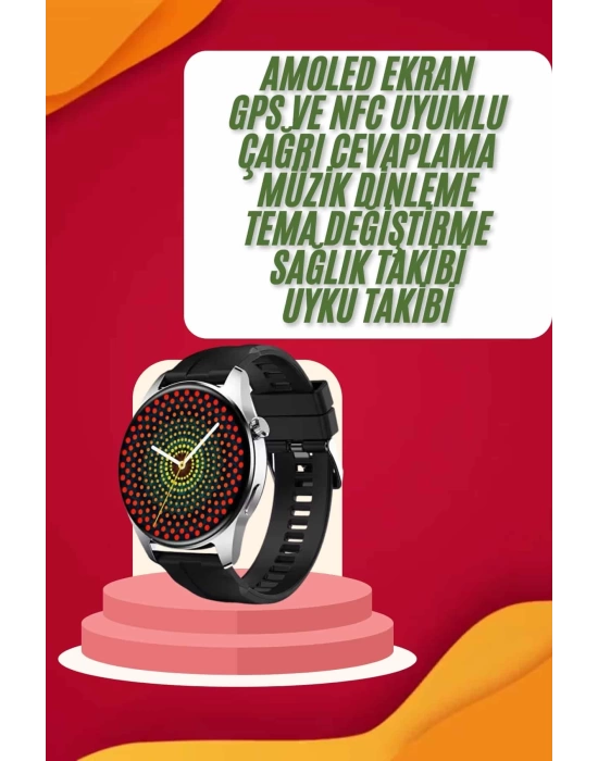 Yeni Nesil Akıllı Saat Çift Kordonlu 1.5 Inç Yuvarlak Ekran GPS ve NFC Uyumlu