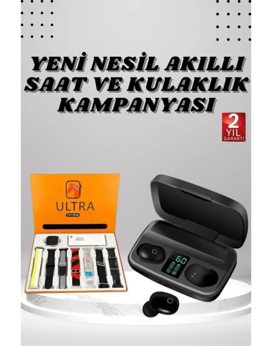 Yeni Nesil Akıllı Saat ve Bluetooth Kulaklık Kampanyası Dokunmatik Kare 7 Kordonlu
