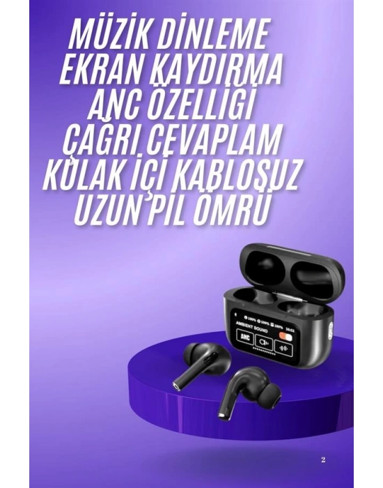 Yeni Nesil ANC Özellikli Çağrı Cevaplayan Dokunmatik Ekranlı Bluetooth Kulaklık Siyah