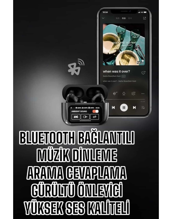 Yeni Nesil Bluetooth Kulaklık Ekranlı Yüksek Ses Kaliteli Uzun Şarj Süreli