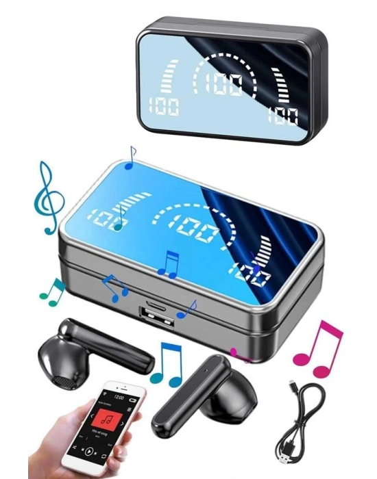 Yeni Nesil Kablosuz Kulaklık Aynalı Powerbank Özellikli Bluetooth Bağlantılı Dijital Göstergeli