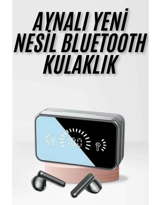Yeni Nesil Kablosuz Kulaklık Aynalı Powerbank Özellikli Bluetooth Bağlantılı Dijital Göstergeli