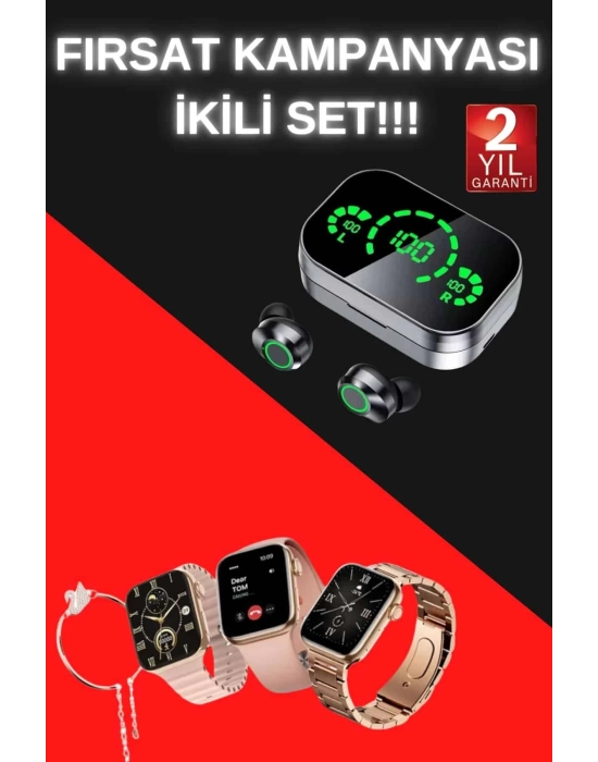 Yeni Nesil Kaliteli Akıllı Saat ve Kablosuz Bluetooth Kulaklık  Yüksek Ses Kaliteli