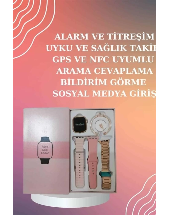 Yeni Nesil Pembe Dokunmatik Ekran Akıllı Saat ve Oyuncu Kulaklığı Kablosuz Bluetooth Kulaklık