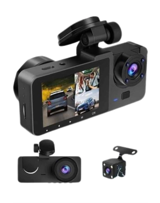 Yol Kayıt Araç Kamerası HD DVR 3 Kameralı 2.0in Ekranlı Ön İç Arka