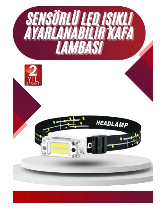 Yüksek Işıklı Şarjlı ve Sensörlü LED Kafa Lambası Kamp Lambası