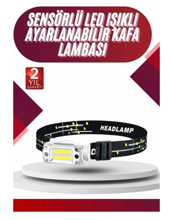 Yüksek Işıklı Şarjlı ve Sensörlü LED Kafa Lambası Kamp Lambası